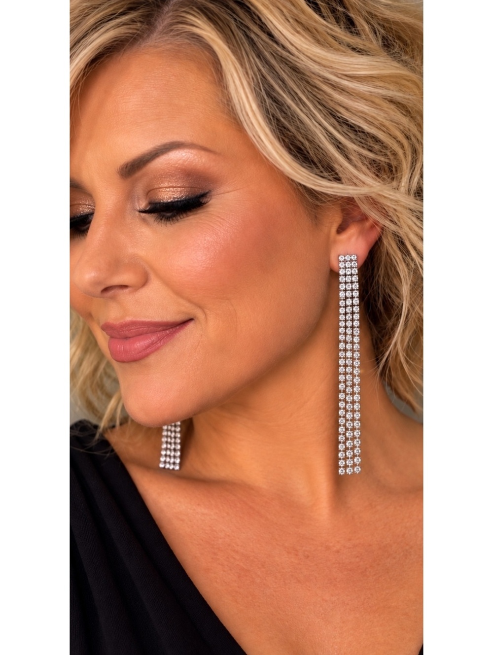 1366 New Long Silver Rhinestone Dangle Drop Earrings Silver-Tone A0001366